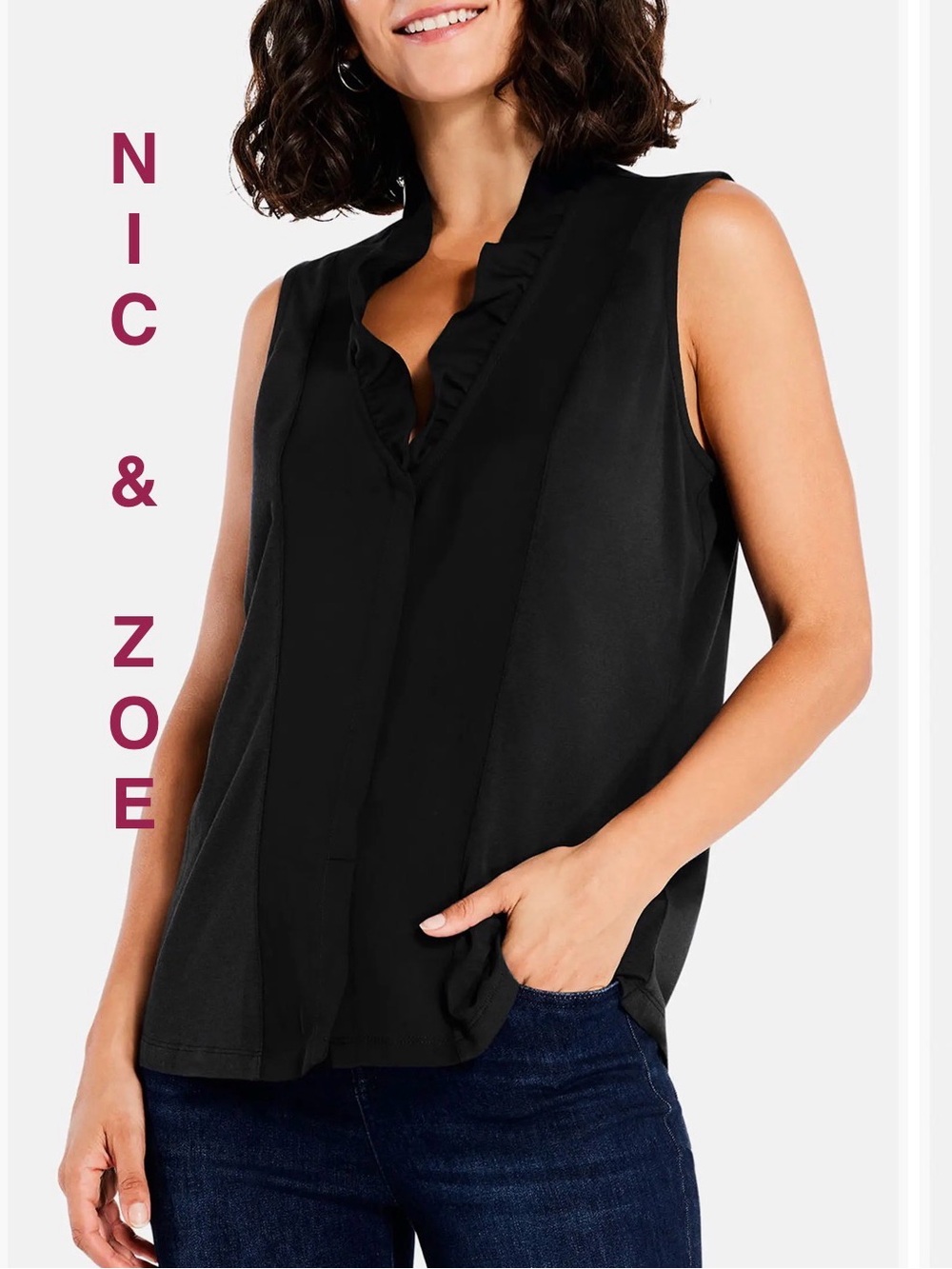 NIC & ZOE | Woven Ruffled V-Neck Sleeveless Around Tank Top - Medium